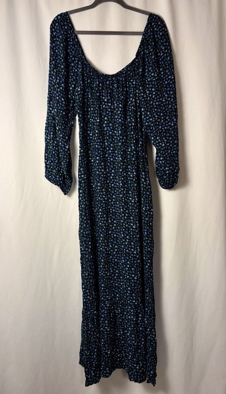 NWT Wild Fable Size L Flowy Blue Ditsy Floral Tiered Maxi Dress Puff Sleeve Boho